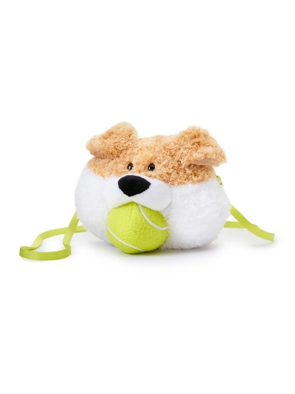 FAO Schwarz Tan and White Plush Dog Toy with Bright Yellow Ball